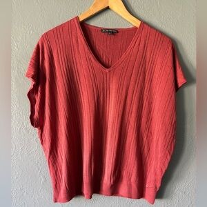 Adrianna Papell | Ribbed Short Sleeve Sweater Top | M | Mauve